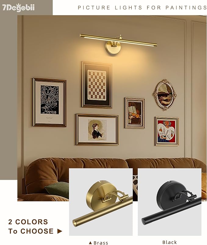 Picture Light Dimmable Hard Wired 23.62 Inch Adjustable Swing Arm Brass Wall Lights for Pictures Led Display Light for Artwork 14W Warm White