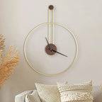 Modern Wall Clock, Large 21.7''×28.7'', Walnut Dial, Silent Non-Ticking Metal Clock for Home Decor, Gold
