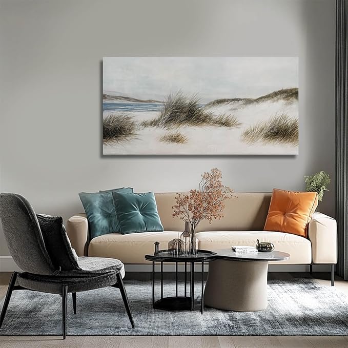 GAIDUOMAI Wall Art for Living Room Beige Seaside Wall Decor Canvas Painting Weed Ocean Artwork Vintage Nature Posters for Bedroom Kitchen 24x48 Inch