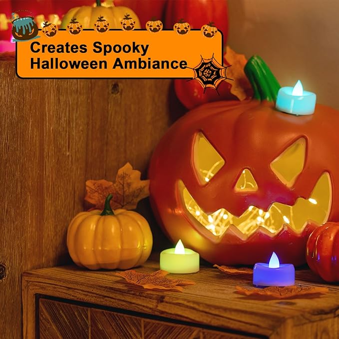 LED Candles, 24-Pack Color Changing Tea Lights Candles Battery Operated Bulk, Long-Lasting 200+ Hours Flameless Tealight Candles for Halloween Christmas Holiday Decor, 1.5'' D X 1.25'' H