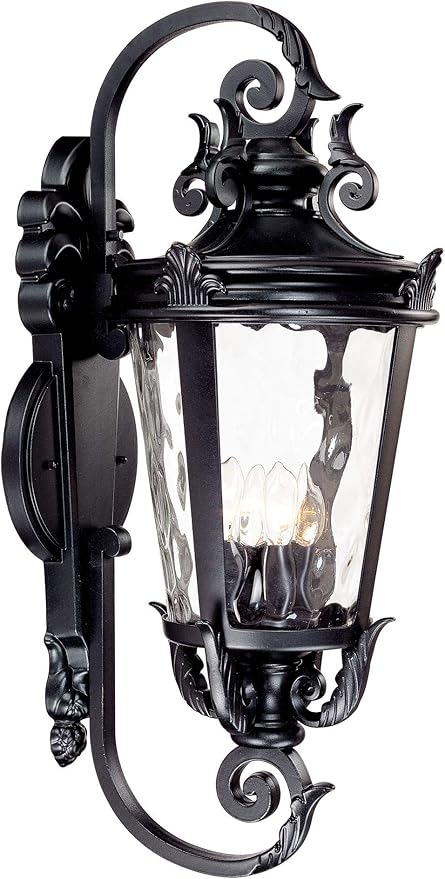 John Timberland Casa Marseille European Outdoor Wall Light Fixture Textured Black Scroll Arm 31" Clear Hammered Glass for Exterior House Porch Patio Outside Deck Garage Yard Front Door Home