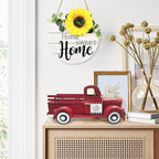 Valentine's day Truck Decor 13.4 Inch Farmhouse Vintage Metal Truck with 12 Magnets Valentines Day Table Decorations for Home Kitchen Mantel Spring Garden Interchangeable Seasonal Decor