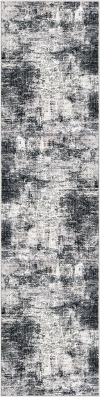 IOHOUZE Abstract Runner Rug 2x8 Ft Washable Runners for Hallways, Non Slip Kitchen Runner Printed Faux Wool Entryway Runner Indoor, Modern Abstract Floor Carpet for Hall Kitchen Bedroom, Black Gey