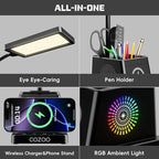 cozoo LED Desk Lamp for Home Office, 15W Bright Desk Light with Wireless Charger Pen Holder, Gooseneck Small Table Lamp for Bedroom, Study, Reading, Work, Task, Craft, College Dorm Room Accessories