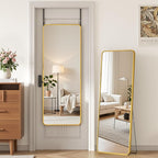 Antok Over The Door Mirror Full Length, 49'' x 14''Wall Mounted Hanging Mirror, Aluminum Alloy Frame, Shatterproof Glass, No Drill Installation for Bedroom, Closet, Bathroom, Dorm, Round Corner,Gold