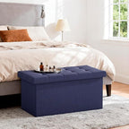 FDW 30 Inches Folding Storage Ottoman Bench, End of Bed Foot Rest Stools Ottoman Storage Chest, Holds up to 660 lb, for Entryway, Living Room, Bedroom, Blue