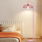 Pink Floor Lamp for Living Room,Bedroom,Glass Dimmable Standing Lamp with Remote,Gold Mid Century Modern Brass Tall Lamp Boho Floor Lamps Arc Stained Flower Floor Light Lamp Girls kids Bohemian