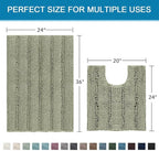 H.VERSAILTEX Bathroom Rug Sets 2 Piece Bath Mats Non Slip Thick Soft Chenille Striped Bath Rug achine Washable Shower Floor Rugs for Tub, Shower and Floor (Eucalyptus Green, 36"x24" Plus 20"x24" U)