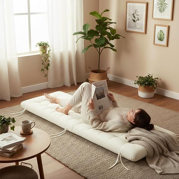 Long Floor Cushion Large Floor Cushion with Brushed Cotton 74.8 x 27.5 x 3.15 in Jumbo Lounger Pillow for Outdoor Indoor Bay Window Meditation Yoga Reading Sleeping(1 Pc,Cream White)