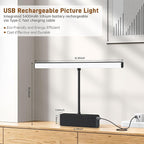 Picture Light, 15.35inch Wireless Picture Lights for Wall Rechargeable, 5400mAh Battery Wall Light with Remote, 3 Color Art Lighting for Paintings with Timer and Dimmable Artwork Display (Black-2PCS)