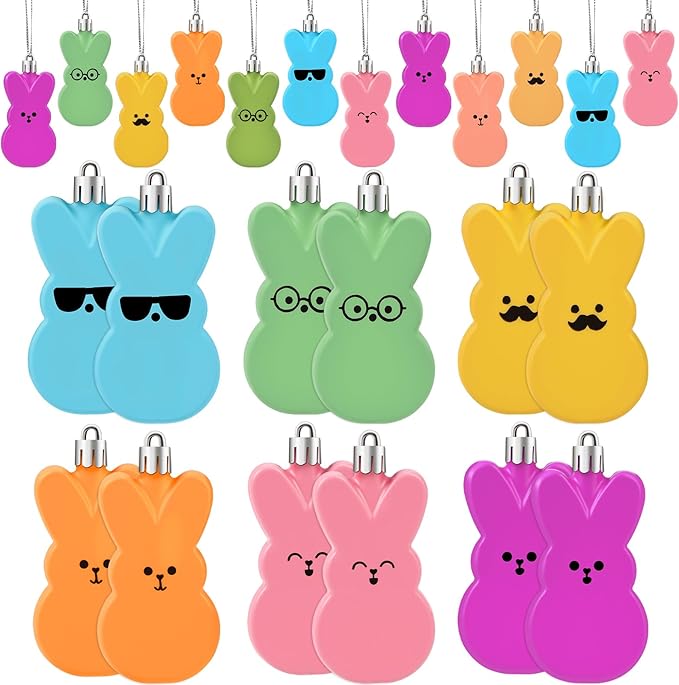 JULMELON 24 Pcs Easter Bunny Hanging Ornaments, Spring Rabbit Decor for Festive Tree Indoor Outdoor Easter Decor