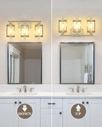 3-Light Brushed Nickel Bathroom Light Fixtures, 21 Inch Modern Bathroom Vanity Lighting Fixtures Over Mirror with Clear Glass and Metal Cage Wall Sconce Lights for Bath, E26, OS-3014BN-3W