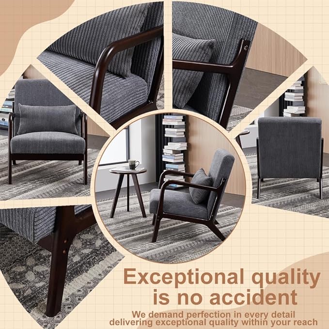 KEIKI Mid-Century Modern Upholstered Accent Chair with Accent Table, Seating Set for Home
