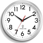 Atomic Wall Clock Analog 12 Inch Battery Operated Modern Decorative for Living Room Kitchen Office Bedroom Bathroom(Silver)