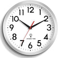 Atomic Wall Clock Analog 10 Inch Battery Operated Modern Decorative for Living Room Kitchen Office Bedroom Bathroom(Silver)