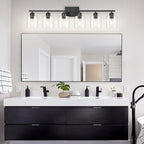 Black 6-Light Bath Vanity Lights for Mirror, Restroom Lights Fixtures with with Clear Glass Shades,Bathroom Over Sink Light Fixtures, Bathroom Light Fixtures Over Mirror