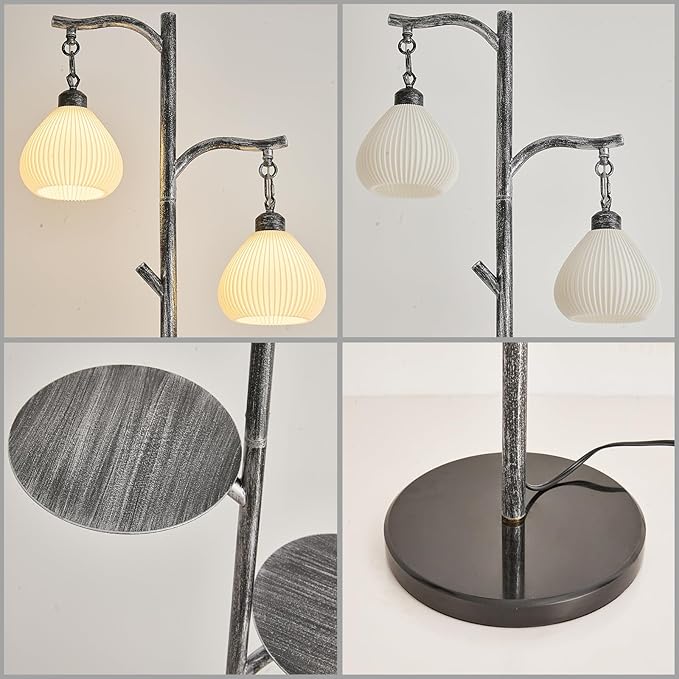 beaysyty Rustic Farmhouse Style Floor Lamp with Tray,Dimmable Floor Lamps, Custom Color Temperature Standing Lamp for Living Room and Bedroom, Painted Silver Gray