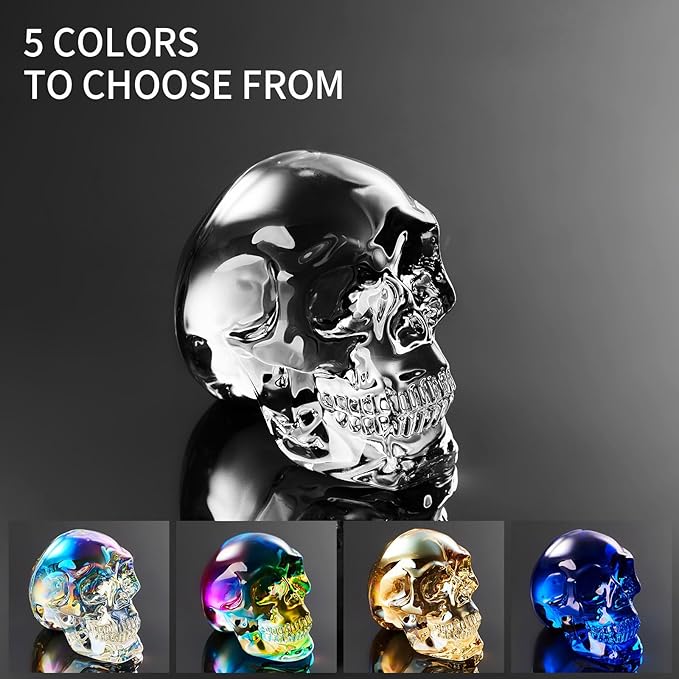 Crystal Halloween Skull Skeleton Decor, Glass Skull Gifts for Men Home Decorations with Gift Box, Art Glass Day of The Dead Skull Halloween Paperweights Collectibles (Clear)