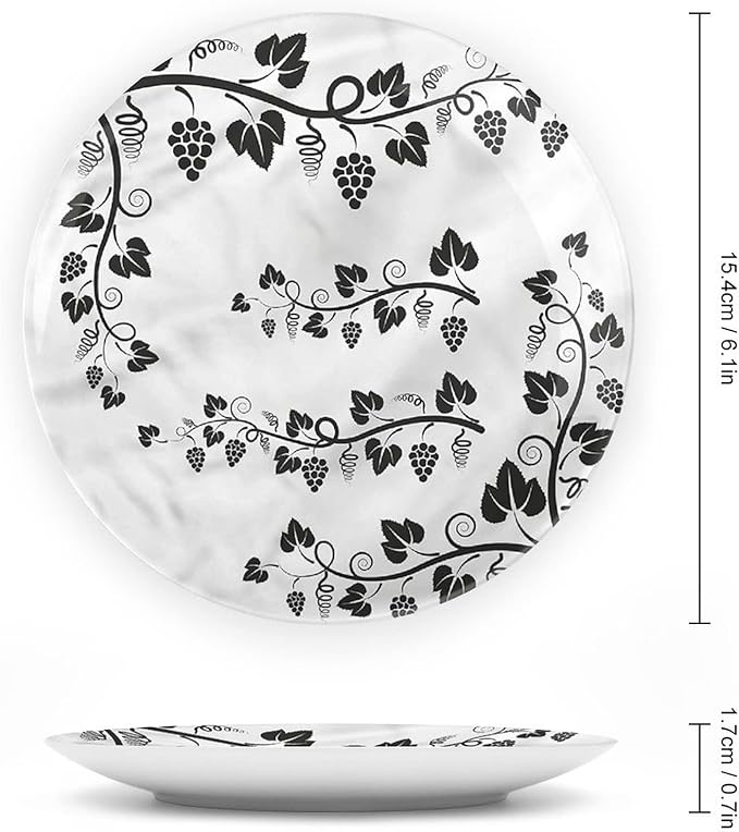 XISUNYA 8 Inch Decorative Plate, Vine Porcelain Plate, Grapes with Twigs Swirl Botany Print Ceramic Wall Hanging for Fine Dining, Upscale Events, Dinner Parties, Weddings, Catering Christmas