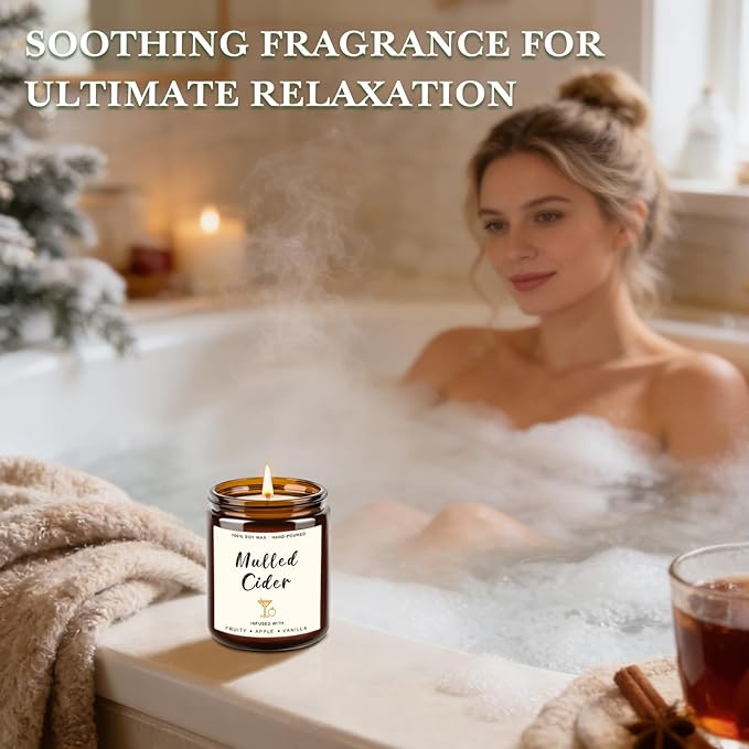 4 Pack Winter Candles - 28oz Soy Candle Set, Winter Scented Candles with Apple Cinnamon, Fir Balsam, Mulled Cider, Sandalwood – Holiday Candle Gifts for Women,New Years Home Decor & Valentines Day
