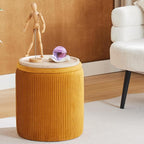 Round Ottoman with Storage Set of 2-Upholstered Velvet Vanity Stool for Makeup Multifunctional Ottomans Coffee Table Padded Seat Foot Rest (Yellow-Upgrade Taray Lid)