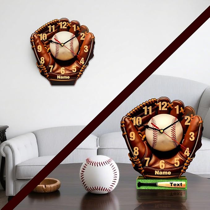 Customized Name Baseball Led Night Desk Clock,Bedroom Time Night Light,Quartz Movement,Silent Pointers,10,12 in,Baseball Themed Birthday Gift Decorating Boy's Room
