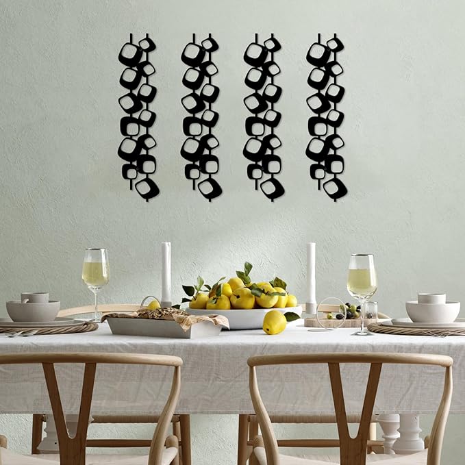 ruelen Mid Century Abstract Metal Wall Art Sculpture - Textured Geometric Decor, Set of 4, 3D Black Vertical and Elegant Design for Living Room, Bedroom, Office, Home (15.7x3.9in)
