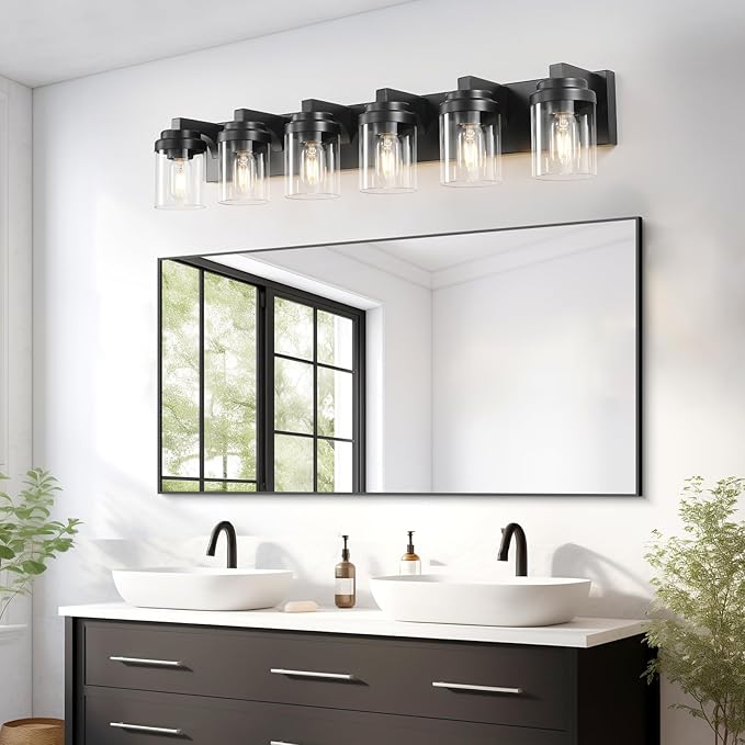 Vanity Lights, 38" Bathroom Light Fixtures Over Mirror, 6 Light Bathroom Vanity Light with Clear Glass Shade, Modern Wall Lamps for Bedroom, Hallway