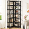 Tribesigns Corner Shelf, 7-Tier Industrial Corner Bookshelf, Wood and Metal Corner Etagere Bookcase, Freestanding Display Shelf for Living Room, Kitchen, Home Office, All Black