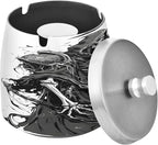 Black Death Ashtray with Lid, Outdoor Ashtrays for Patio, Stainless Steel Ashtray Odorless Smokeless for Home Office Balcony