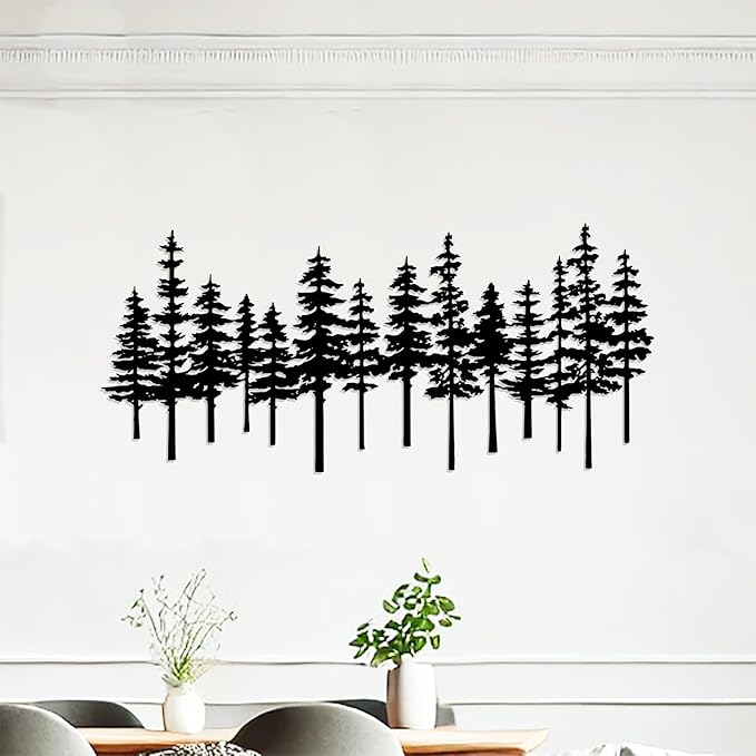 Jidecor Metal Pine Tree Wall Art Decor Nature Home Decor Cedar Trees Metal Sign Wall Decorations for Living Room, Forest Decor, Nature Lover Gift (Rustic, black, 33.9" L x 15.3" W)