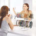 Metal Headband Holder Organizer, 2-Tier Headband Storage with Tray, Hairband Display Stand with 10 Golden Rings, Hair Accessories Claw Clip Organizer for Women and Girls