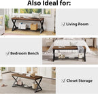 LVB Rustic Entryway Bench with Shoe Storage, Wooden and Metal Shoe Bench with Seating, Industrial Indoor Bench for Living Room Bedroom, Shoe Rack Bench for Foyer Hallway Entrance, Rustic Brown, 39 in
