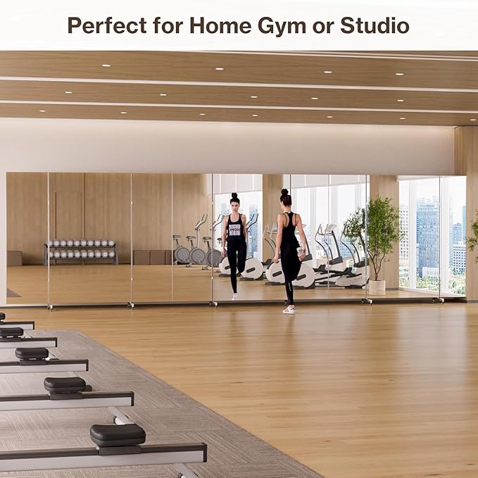 Full Length Stand Up Mirror on Wheels,79''×67'',Large Tri-Fold Floor Mirror with Stand,Movable 3-Way Full Length Standing Mirror for Gym, Dance Studio, Fitness Room, and Home (Silver)
