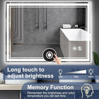 40“ x 32” Bathroom Mirror with Lights LED Mirror for Bathroom Anti-Fog Dimmable 3 Colors Memory Function Vanity Smart Mirror Home Decor Wall Mounted Horizontal/Vertical