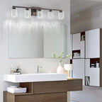 SineRise 5-Light Bronze Vanity Light with 3 Color Modes (3000K/4000K/6000K), Eye Protection LED Bathroom Light Fixture, Dimmable Modern Wall Light Over Mirror with Clear Glass Shade