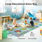 Large Classroom Carpet Rug, Educational Areas Rug Non-Slip Playmat Painted Small Tree Pattern, Washable Loop Pile Carpet for Playroom, Livingroom,Bedroom, Seats 30 7.6 x 13ft