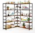 L Shaped Corner Bookshelf, 5 Tier Industrial Corner Shelf, Modenr Open Tall Bookcase with Curved Panel, Storage Display Shelf for Bedroom, Living Room & Home Office, Vintag