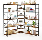 L Shaped Corner Bookshelf, 5 Tier Industrial Corner Shelf, Modenr Open Tall Bookcase with Curved Panel, Storage Display Shelf for Bedroom, Living Room & Home Office, Vintag