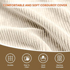 Pouf Ottoman Foot Rest, Comfortable & Soft, Round Footstool for Living Room, Bedroom, Office, Room Decoration, Corduroy Foot Stool Pouf with Odorless & Anti-Clump Filling, Small Beige