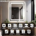 28"x36" LED Bathroom Mirrors for Wall, Front and Backlit Mirror, Anti-Fog Vanity Mirror with Lights, Stepless 3 Colors Dimmable Smart Lighted Mirror(Horizontal/Vertical)