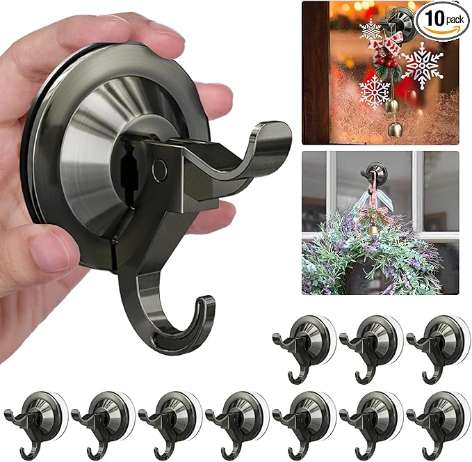 Antimbee Vintage Copper Suction Hooks - 10 Pack Reusable Hangers with Ultra-Thin Adhesive Disc for Smooth/Uneven Surfaces, Removable Large Suction Cups for Bathroom, Glass, Door, Windows, Kitchen