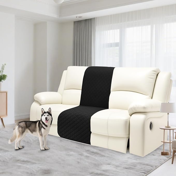 Recliner Sofa Covers 100% Waterproof Velvet L Shape Recliner Couch Covers for Dogs Pets Washable Anti Slip 1 Additional Couch Cover for Reclining Couch (Additional Seat, Black)