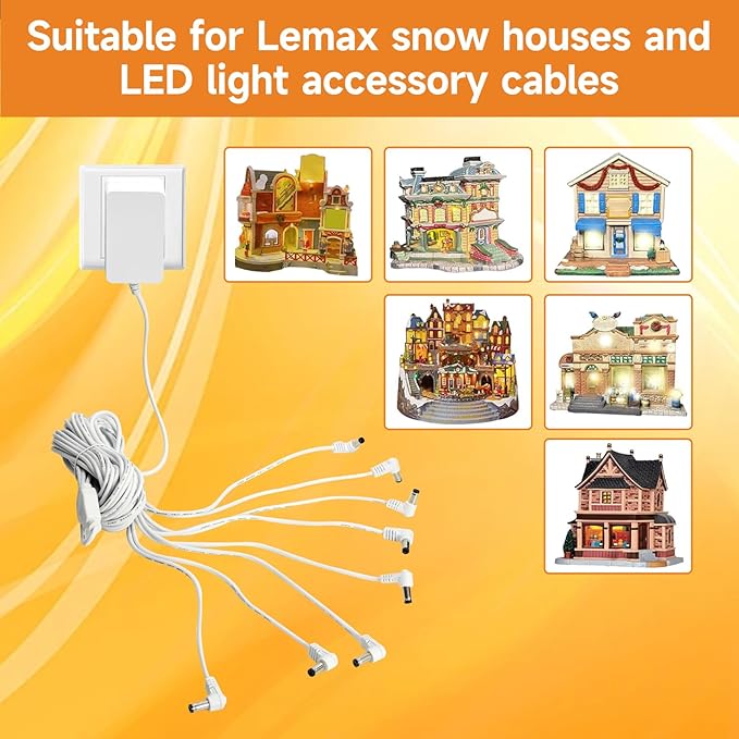 4.5V Power Adapter for Lemax Lighted Accessory 94563 94564 74707 74295 84428 94565 94566 94527 44241 64517 Christmas Micro Lighting Building Decoration(White,8 Output,Bend)