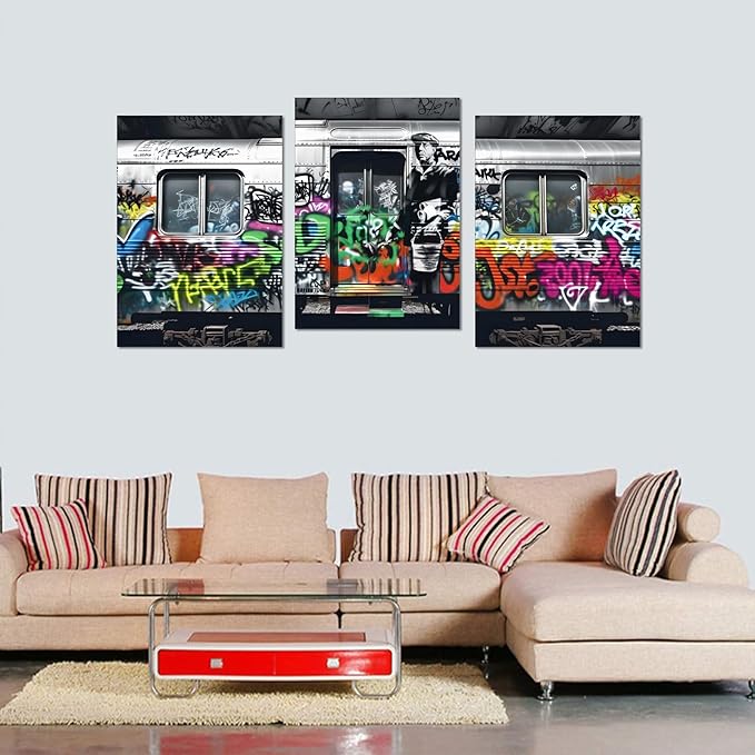 Novatique Banksy Wall Art Street Graffiti Wall Art Abstract Graffiti Painting Art Modern Pop Picture Canvas Print Framed Classic Street Painting for Living Room Home Decor, 20”x 28”x 3Pcs