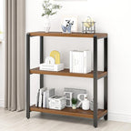 FOLUBAN Small Bookshelf and Bookcase, 3 Tier Low Short Book Shelf, Industrial Metal and Wood Book Case for Living Room Bedroom, Rustic Walnut