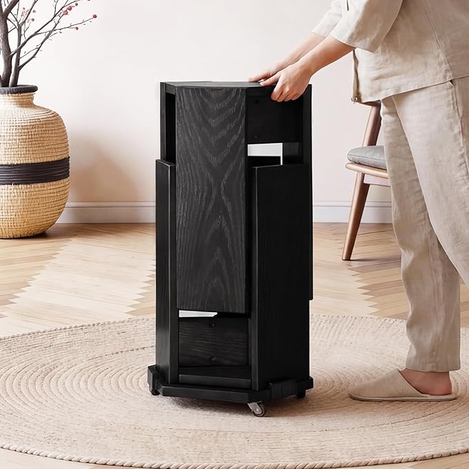 2-Pack Stackable Stools with Wheels | 18 Inch Nesting Side Tables for Living Room| Stackable Coffee Table | Wooden Chairs | No Tools Assembly |Side Coffee Tables for Easy Storage (Black)