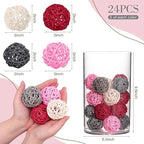 DomeStar Valentines Day Tiered Tray Heart Bowl Fillers Decor, 24PCS Pink Rattan Balls Decorative Balls for Bowl Centerpiece, 2 Inches Home Indoor Table Decor