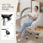 Warmiehomy Velvet Desk Chair for Home Office, Modern Adjustable Swivel Task Chair, Women Vanity Chairs with Arm Rest for Bedroom Dressing Room, White