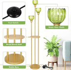 HMVPL MVPL Crystal Floor Lamp with Shelves,Floor Lamps for Living Room (Gold-Green Flower Shade, Glass)